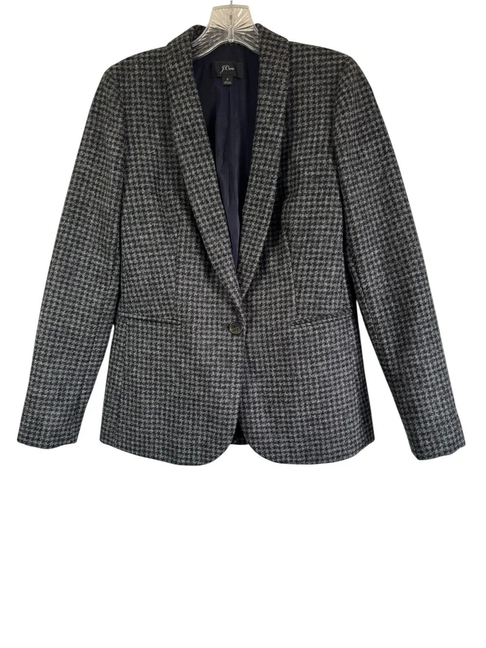J. Crew Parke Blazer Houndstooth Plaid Wool Black Gray Style J4861 Size 2